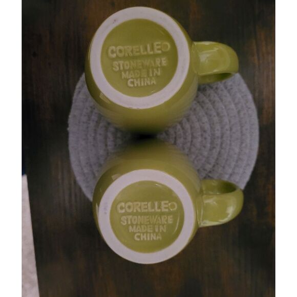Corelle Stoneware Lime Green Coffee Mugs Modern Kitchen Drinkware Set of‎ 2 - Picture 3 of 4